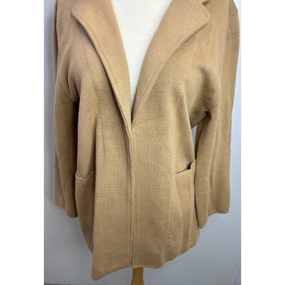 Quince 100% Organic Cotton Knit Blazer Camel Brown Size Medium Open Pockets - Picture 4 of 14